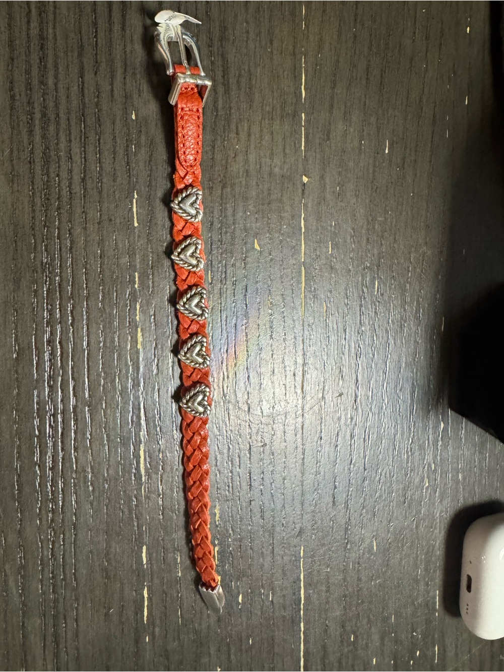 Brighton Braided Red Leather Bracelet with Silver Heart Accents